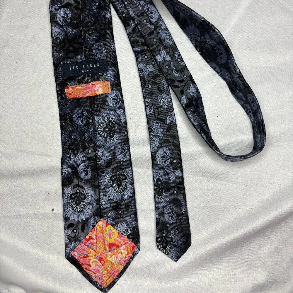 Ted Baker Blue Floral 100% Silk Neck Tie